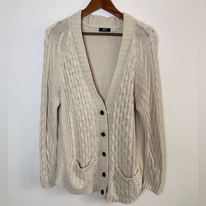 BDG Urban Outfitters Cable Knit Cardigan Large Cream Button Front Cozy Sweater